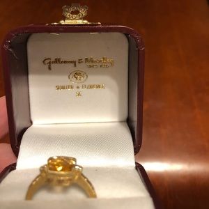 Citrine and diamond 14kt yellow gold filigree ring